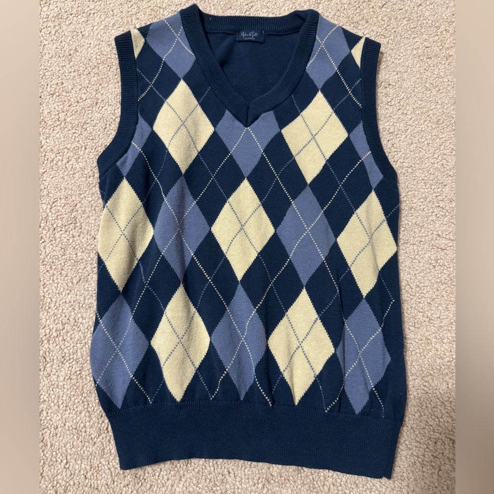 John Galt Argyle Sweater Vest in Navy and Cream